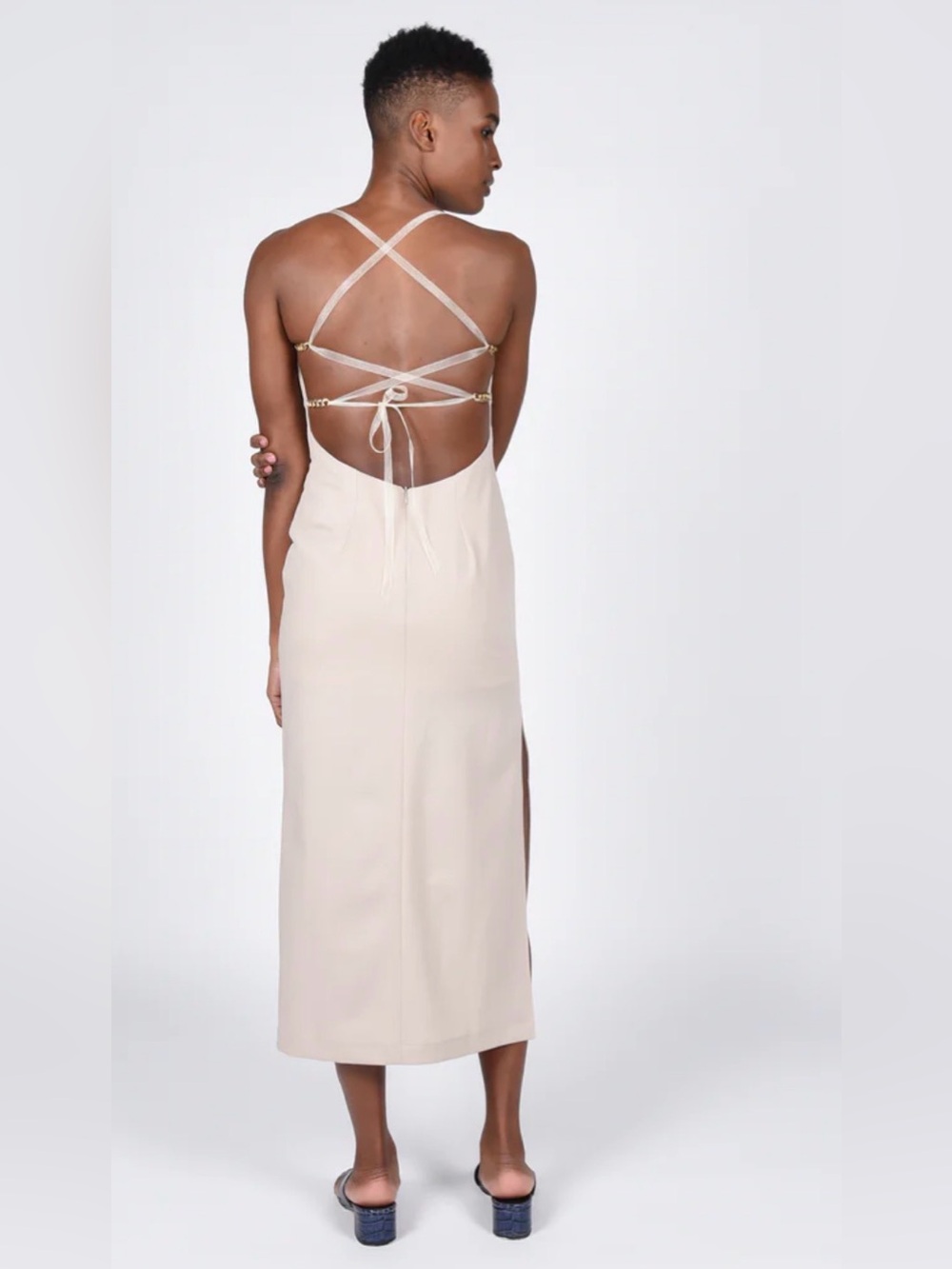 Paloma Wool Teresa Backless Maxi Dress Women's 6 Stone Tan Chain Strap